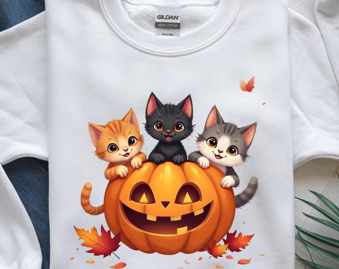 Halloween Cats PNG, Cute Kittens in Pumpkin, Fall Autumn Clipart, Spooky Season Shirt Design, 4096×4096, Digital Download