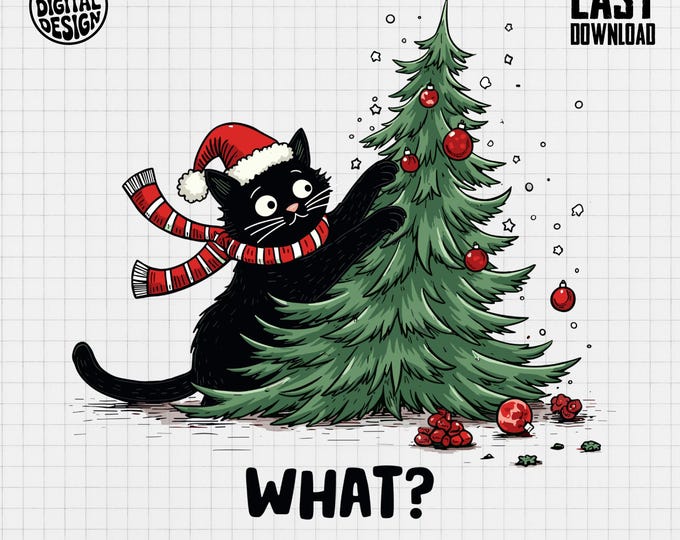 Black Cat Christmas T-Shirt, Funny Cat Shirt, Christmas Tree Shirt, Holiday T Shirt, Gift for Cat Lovers, Cute Cat Lover T Shirt