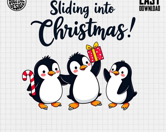 Sliding Into Christmas Shirt, Penguin Christmas Tee, Holiday Shirt, Cute Christmas Gift Idea, Winter Season T-Shirt, Digital Product
