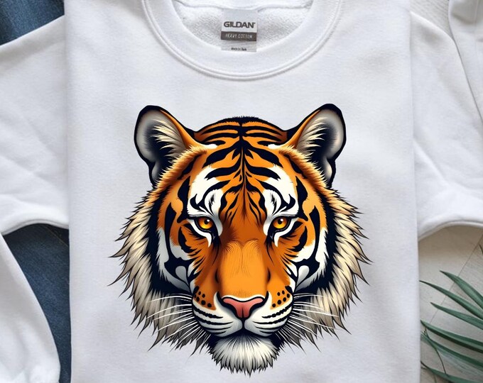 Fierce Tiger Head PNG, Bold Jungle Animal T-Shirt Design, Realistic Tiger Sublimation Clipart, Powerful Wildlife Art, Digital Download