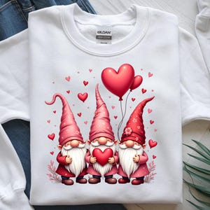 Valentine Gnome PNG: Heart Holding Gnomes - T-Shirt Design (Digital Download)