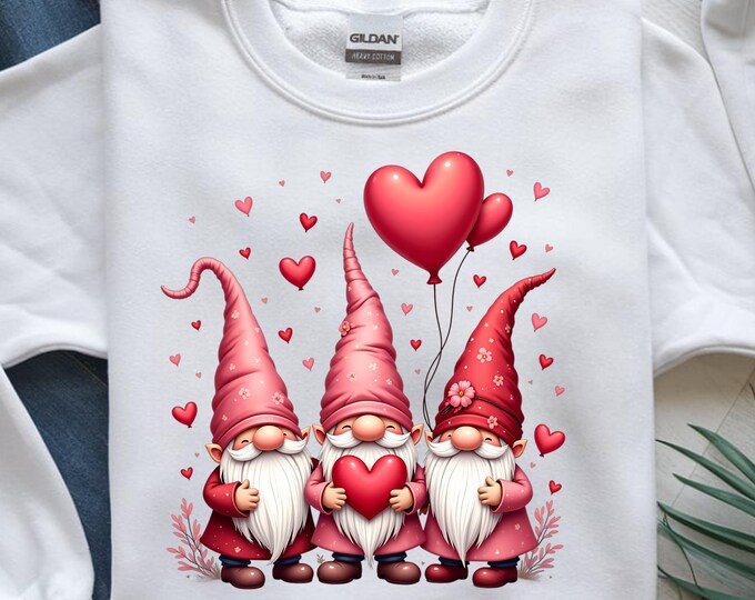 Valentine Gnome PNG, Love Gnome T-Shirt Design, Cute Heart Holding Gnomes Sublimation, Pink Gnome Printable Art, Digital Download