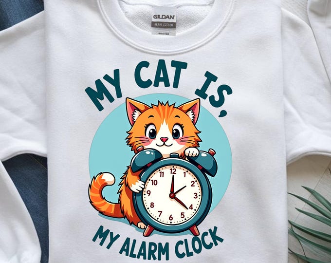 My Cat Is My Alarm Clock PNG, Funny Cat Lover T-Shirt Design, Cute Orange Cat Sublimation PNG, Printable Pet Humor Design, Digital Download