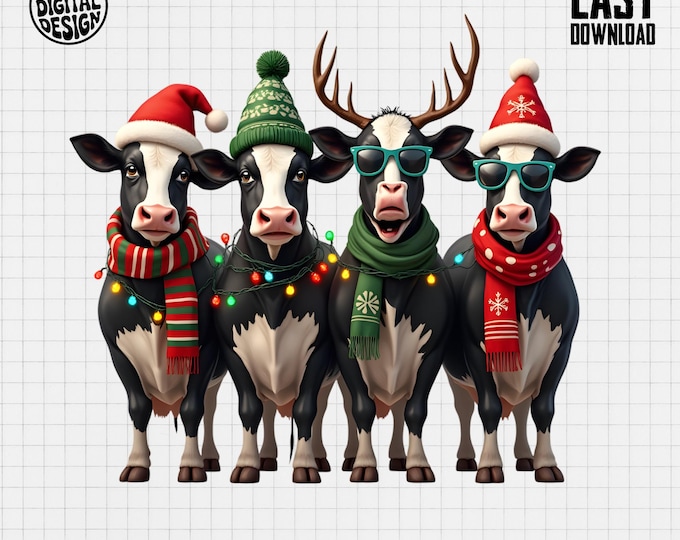Christmas Cows T-Shirt, Holiday Animal Tee, Funny Cow Design, Festive Gift Idea, Cute Farm Shirt, Cow Lover Present, Digital Item