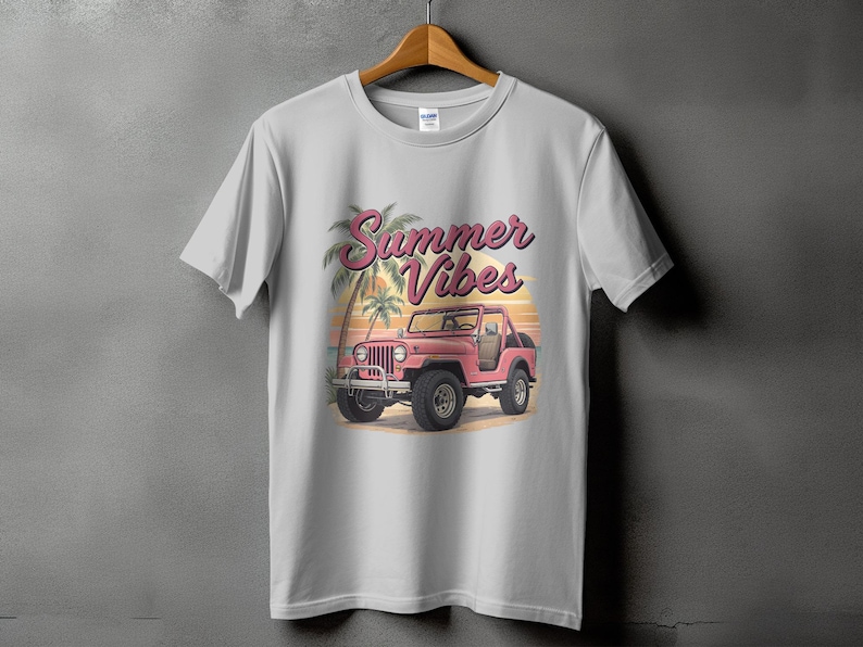 Summer Vibes T-Shirt with Jeep Graphic, Tropical Sunset Palm Trees Tee, Casual Beach Style Top, Unisex Fashion