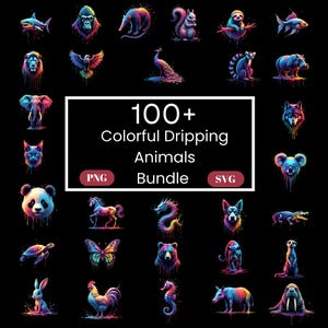 100+ Colorful Dripping Animals T-Shirt Designs (PNG SVG Digital Download)