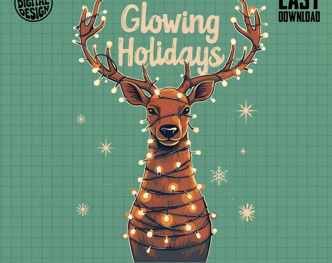 Glowing Holidays T Shirt, Reindeer Lights, Festive Cheer, Winter Season, Holiday T Shirt, Christmas T Shirt, Digital Product