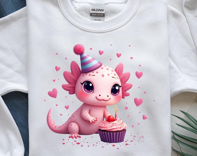 Cute Birthday Axolotl PNG, Sublimation Design, Happy Birthday Png, Kids Png, Baby Axolotl Png, Hearts Png, T-Shirt Design, Digital Download
