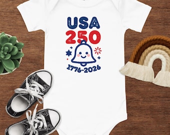 Body bébé manches courtes une pièce USA 250 - Joli body bébé patriotique pour la célébration du 4 juillet | Tenue pour bébé rouge blanc bleu