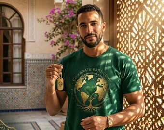 Earth Day 2026 Digital Design PNG | Luxury Gold Heart & Globe  Graphic Marrakesh Style Eco-Conscious ArtPrint Ready PDF JPG Bundle