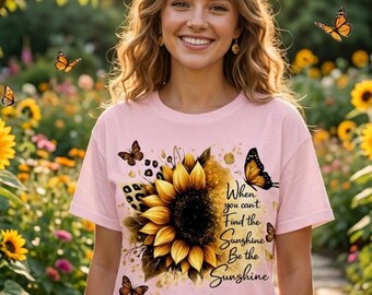 Inspirational Sunflower SVG PNG Design | Be The Sunshine Quote Graphic | Floral Butterfly Digital Download | Print Ready Boho Art Bundle