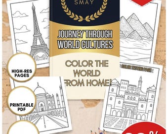 World Landmarks Coloring Book, Travel Architecture Mandala Pages (Digital Download)