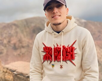 Archivo de impresión digital 3D Amazigh Yaz / Arte PNG de ropa urbana Tifinagh / Diseño de escultura bereber futurista / Logotipo Z rojo para impresión de sudaderas con capucha DIY