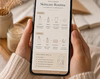 Paquete de infografías sobre rutinas de cuidado de la piel, guía de belleza estética, tabla de cuidado diario de la piel, PDF imprimible, planificador minimalista de cuidado de la piel, descarga digital.