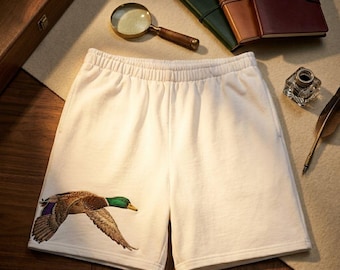 Flying Mallard Duck Unisex Cotton Long Shorts - Cute Bird Nature Pattern Streetwear Long Shorts, Casual Summer Comfy Lounge Shorts