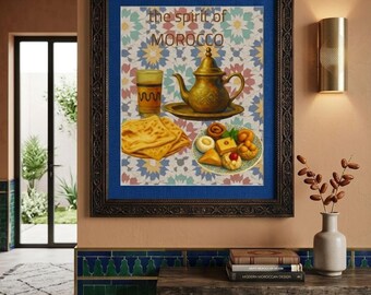 Moroccan Tea Art Print, The Spirit of Morocco, Msemen Sweets Decor (Digital Download)