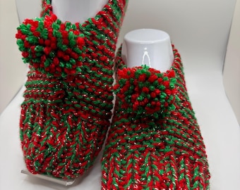Woman’s Christmas Red/Green Handmade Slippers