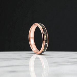 Gold Flakes | Rose Gold Wedding Band | Leaf Inlay Ring | Women Wedding Ring | Minimalist Rose Gold Ring | Promise Couple Ring | 4mm Ring