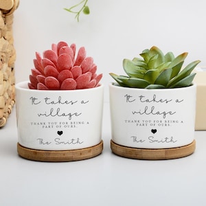 Tack-kruka, personlig uppskattningskruka, det krävs en hel by, mentorpresent, kollegapresent, lärarpresent, grannpresent, födelsedagspresent