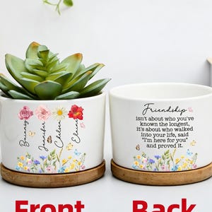 Personalized Friendship Ceramic Plant Pot, Custom Friend Birth Month Flower Pot, Friendship Gift, Bestie Gift, Best Friend Gift, Plant Lover
