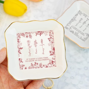 Personalized Jewelry Dish for Besties,Toile De Jouy Birth Month Flower Grow an Old Friend,Best Friend Ring Dish,Friendship Gifts,Soul Sister
