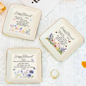 Personalized Retirement Jewelry Dish,Floral Trinket Dish for Her,Happy Retirement Gift,Thank You Gift,Teacher Retirement Gift,Coworker Gift