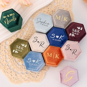 Personalized Velvet Ring Box, Engagement Ring Box, Double Ring Box, Wedding Ring Holder, Proposal Ring Bearer, Wedding Gift,Anniversary Gift