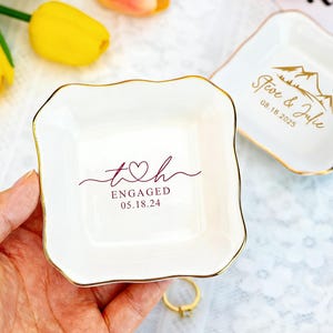 Portagioie in ceramica personalizzato, portagioie per fidanzamento, portaanelli con iniziali e data, regalo per addio al nubilato, regalo per donna, regalo di anniversario