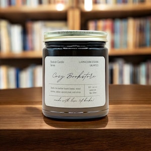 Cozy Bookstore: Books + Wood + Spiced Plum Scent - 7.2oz Soy Candle