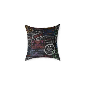 Passport Stamps Pillow Travel Lovers Decorative Throw Pillow, Vintage World Travel Souvenir, Wanderlust Home Decor