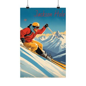 Ski Poster, Jackson Hole Art Print, Mountain Wall Decor, Ski Resort Sign, Rustic Ski Lodge Decoration, Vertical Skiing Print