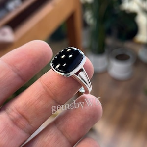 Silberring mit schwarzem Achat Stein natürliche Aqeeq Sterling Silber 925 handgefertigt für Männer schwarz Aqeeq