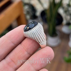 Silver Ring with Black Agate Stone For Men Material 925 Sterling Handmade Natural Aqeeq Stone Ring