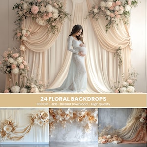 White Maternity Backdrop | White Floral Texture Overlay Bundle | Digital Wedding Maternity Backdrops & Studio Photography Backdrops
