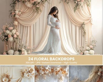White Floral Maternity Backdrop: Elegant Wedding Photography (Digital Download)