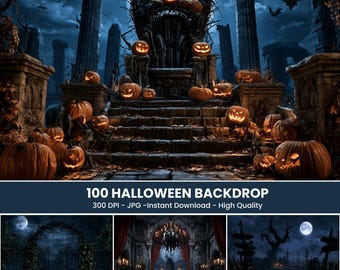Dark Fantasy Halloween Backgrounds, Hollow Eve Procession Scenes (Digital Download)