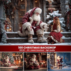 100 Weihnachten Digitale Kulissen, Winter Kulisse, Santa Overlay, Festliche Foto Overlays