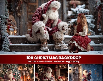 100 Weihnachten Digitale Kulissen, Winter Kulisse, Santa Overlay, Festliche Foto Overlays