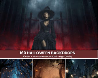 160 Fundos Digitais de Halloween: Sobreposições de Fotos com Abóboras Assustadoras (Download Instantâneo)
