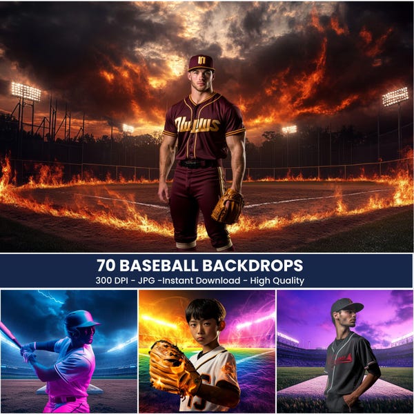 Baseball Stadium Backgrounds: Smoke Effect Photo Backdrops (Digital Download)