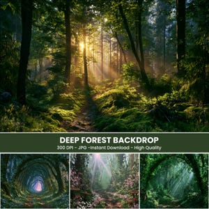 Digitale achtergrond 'Deep Forest', 200 bosfotografie-achtergronden: zomergroen, lentelandschap (PDF-download)