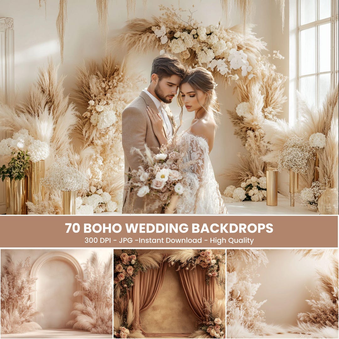 Rustic Floral Boho Wedding Backdrop: Elegant Ceremony Decor (digital ...