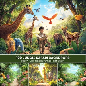 ジャングル サファリ デジタル バックドロップ、ジャングル パームス、スタジオ バックドロップ オーバーレイ、Photoshop オーバーレイ 背景、子供の写真スタジオ