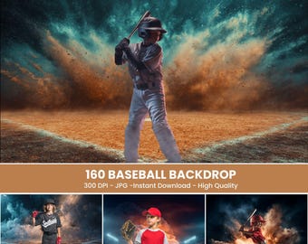 160 Cenários Digitais de Beisebol: Luzes de Estádio, Efeito de Fumaça, Fundos de Estádio (Arquivo JPG, 300 DPI)