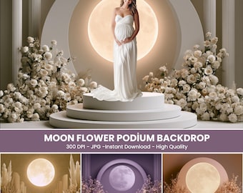 Achtergrond met maanbloemmotief voor op het podium: Digitale achtergronden met bloemen voor zwangerschapsfotografie, geschikt voor studio en studio.