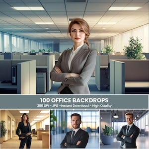 Modern Office Digital Backdrops for Professional Headshots and Business Portraits, Zoom Backdrop Overlay with Blurred, Elegant Design