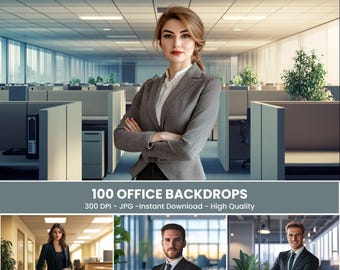 Modern Office Digital Backdrops for Professional Headshots and Business Portraits, Zoom Backdrop Overlay with Blurred, Elegant Design