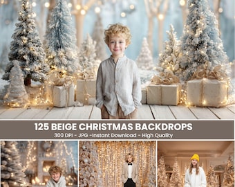Beige digitale kerstachtergronden: gezellige winterfotografie-overlays (JPG, 300 DPI)