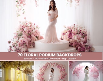 Floral podium achtergronden voor zwangerschapsfotografie: studio met witte gloed (digitale download)