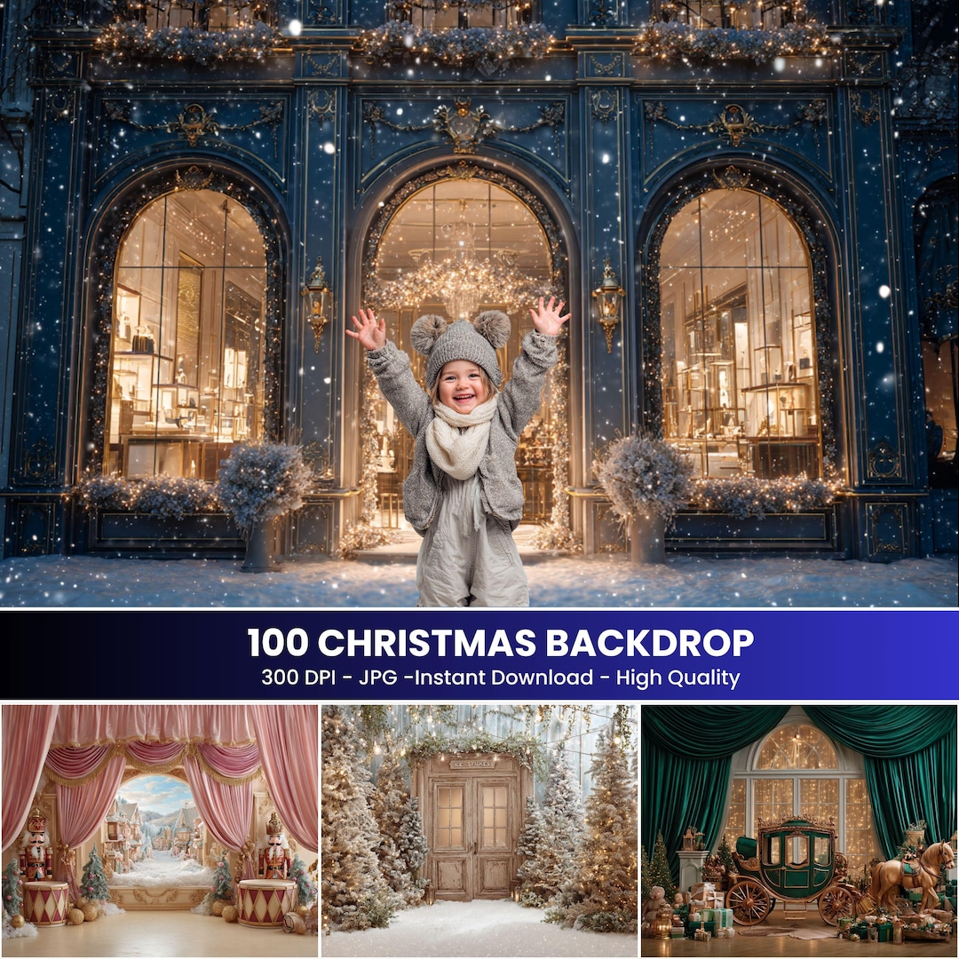 100 Christmas Digital Backdrops: Holiday Overlay Photoshop, Festive ...
